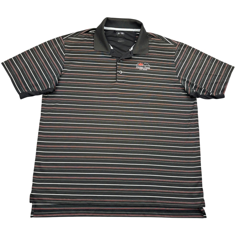 Adidas Golf Shirt Mens Large Black Striped ClimaCool Polo Desert Pines Las Vegas